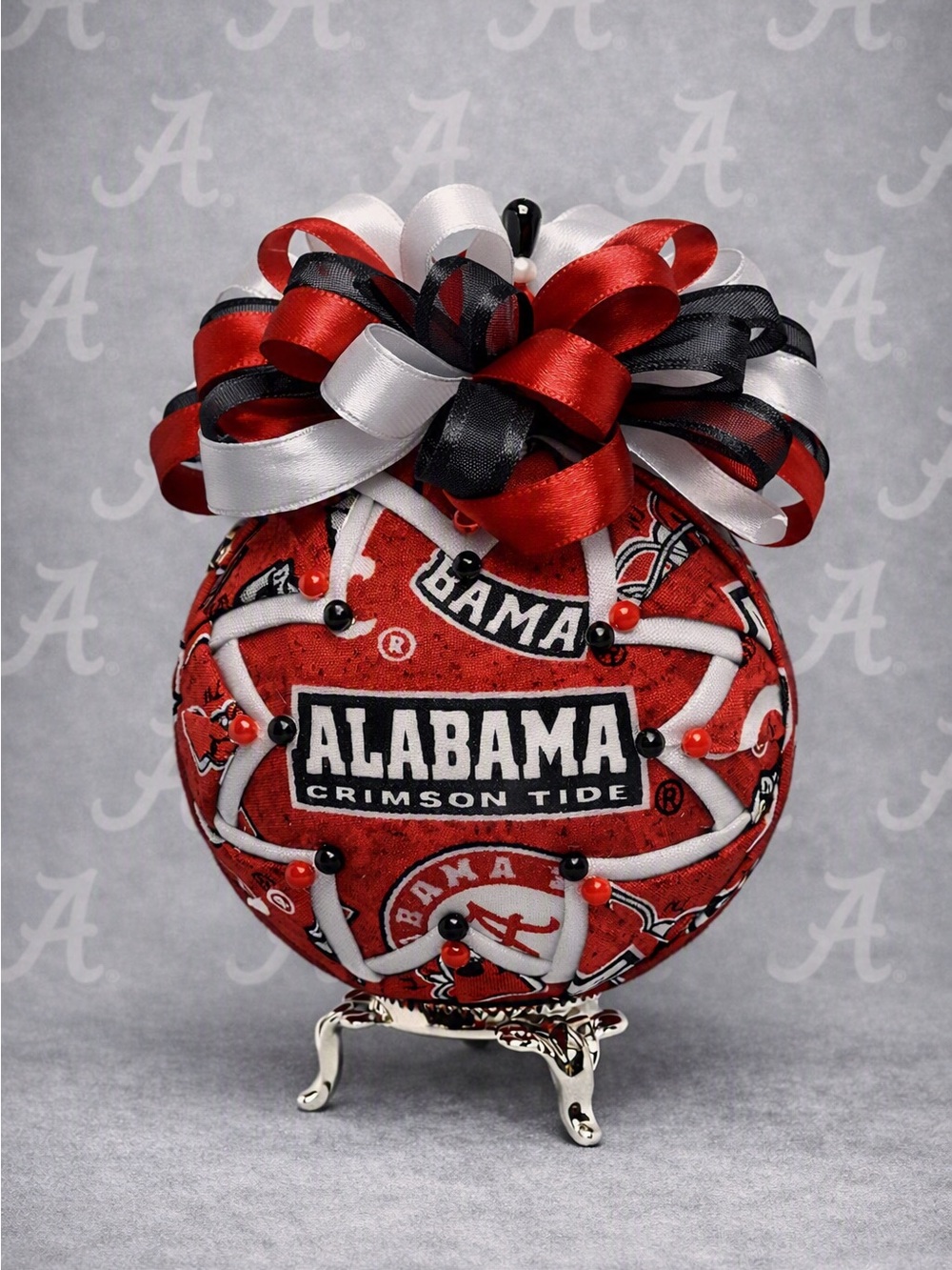 Crimson Tide Quilted Ornament, Alabama Roll Tide Decor, Handmade Christmas Gift